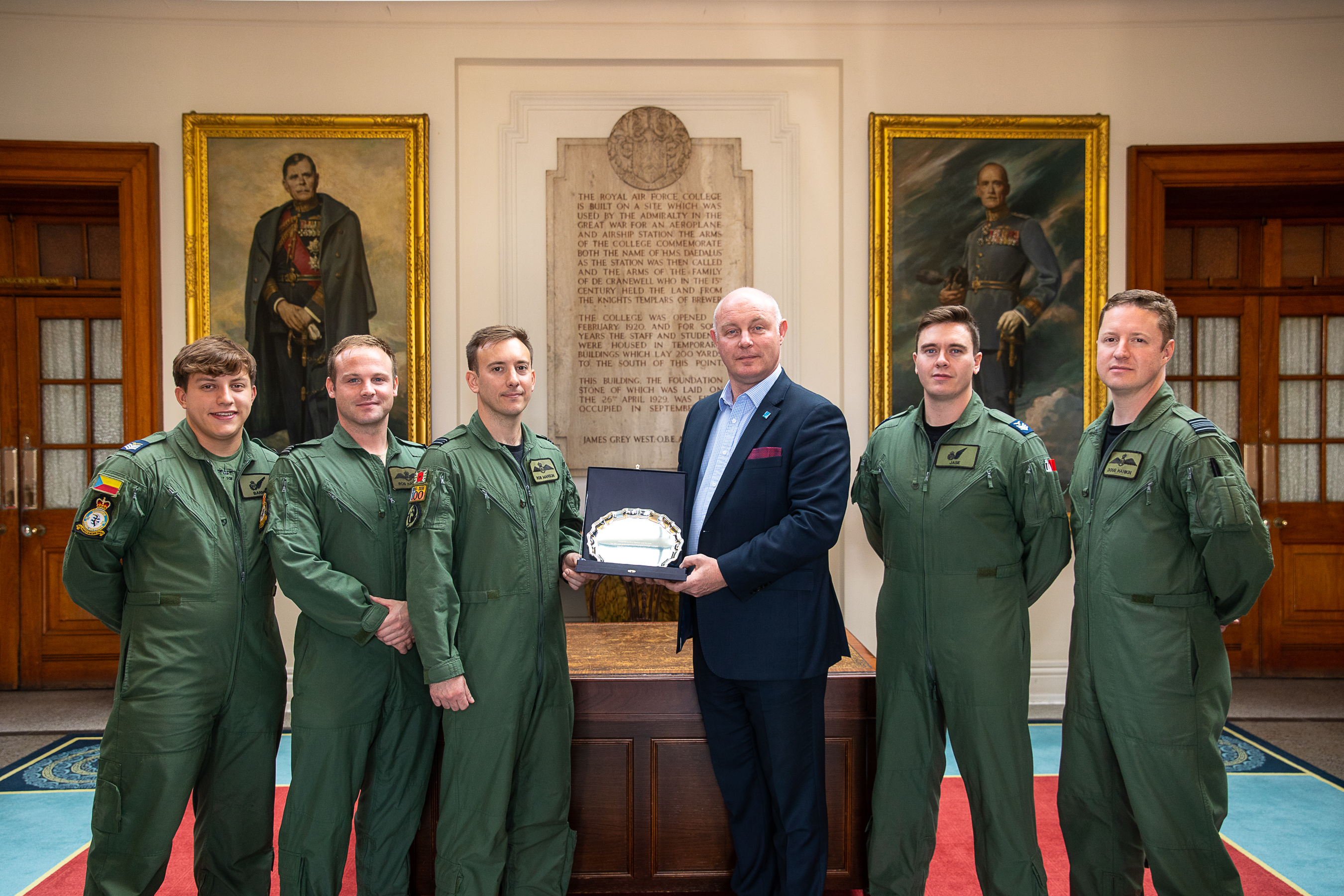 Recently, members of No. 47 Squadron, Flight Lieutenants Robert Manson and Robert Hanson, together with Sergeants Jason Roy and Timothy Gilbert, and Aircraft Ground Engineers Chief Technicians Gareth Spain and Michael Lake, received the Arthur Barratt Memorial Prize during a ceremony held at RAF Cranwell.